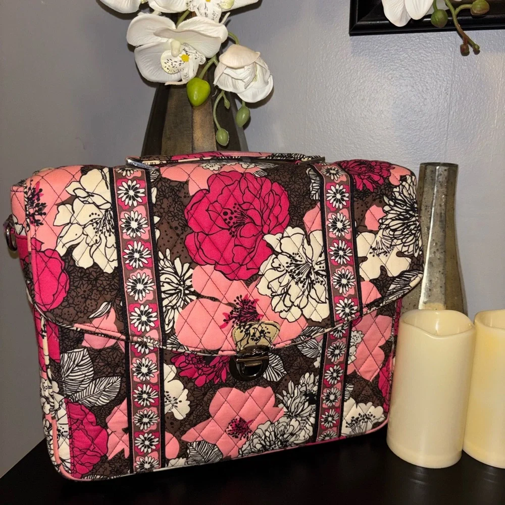Vera Bradley Pink and Brown Floral Laptop Bag